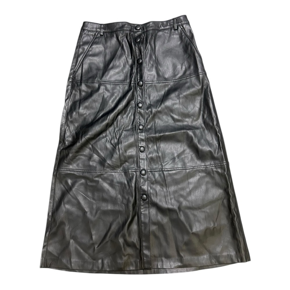 NWT Seventy  Venezia Faux/Mock Leather Black  A-Line Leather Skirt Size 42